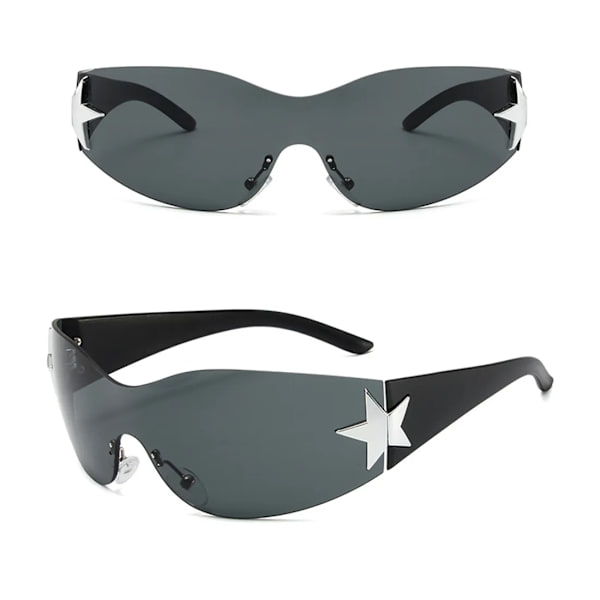 Barn Lyx Punk Sport Båglösa Solglasögon UV400 Pojkar Flickor Y2K Stars Goggles Solskydd Glasögon Modeglasögon för barn red gray