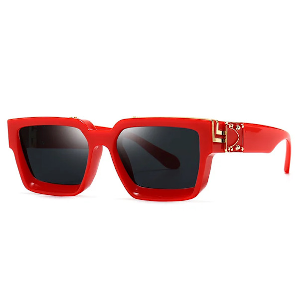 SHAUNA Retro Square Solglasögon UV400 Red gray as the picture
