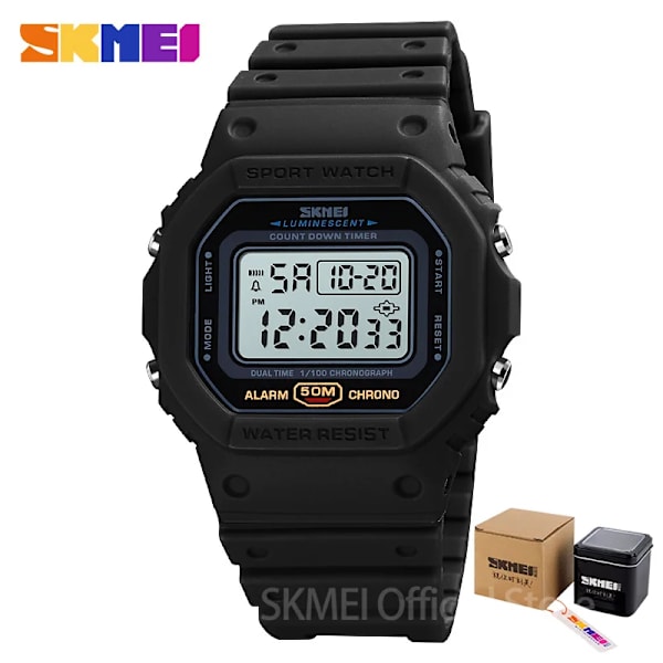 SKMEI Multifunktionell Digital Watch Herr 2 Time Count Down Herrarmbandsur Mode Retro Manklockor reloj hombre 1628 BlackWhite with box