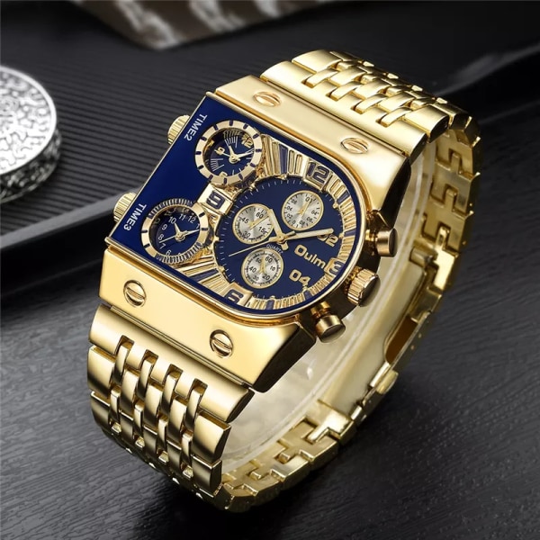 2022 Ny design Oulm Quartz Klockor Herr Militär Vattentät Armbandsur Lyx Guld Rostfritt Stål Watch Relogio Masculino gold black