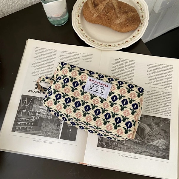 Mode Retro Print Kosmetisk väska Canvas Tvättväska Stor kapacitet Kvinnor Resor Kosmetisk påse Smink förvaringsväskor 17X10X7cm(.288)