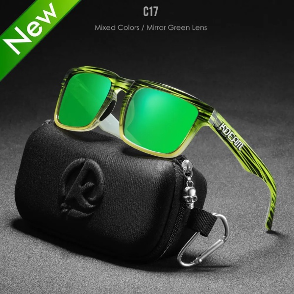 2022 nya KDEAM Ken Block polariserade solglasögon män fyrkantiga solglasögon reflekterande beläggning Spegellins UV400 märke med case C17 with B18 Case