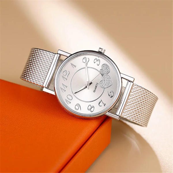 Mode Watch Damklocka Silver Heart Dial Silikon Mesh Armbandsur Reloj Mujer Montre Femme Watch 2022 C