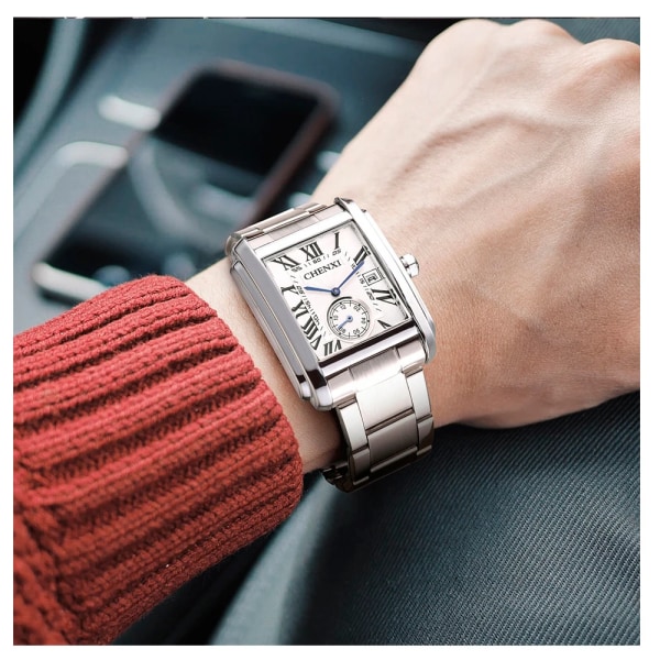 Topp lyxvarumärke fyrkantiga armbandsur för män Unik design roséguld kalender watch äkta läder kvarts Business manlig klocka Black Gold Black 3