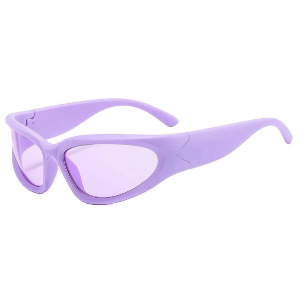 Futuristiska Y2K-solglasögon lindade ovala sportsolglasögon Trendiga modesolglasögon Retro Punk Goggle Eyewear Cykelsolglasögon Sand Purple-Purple