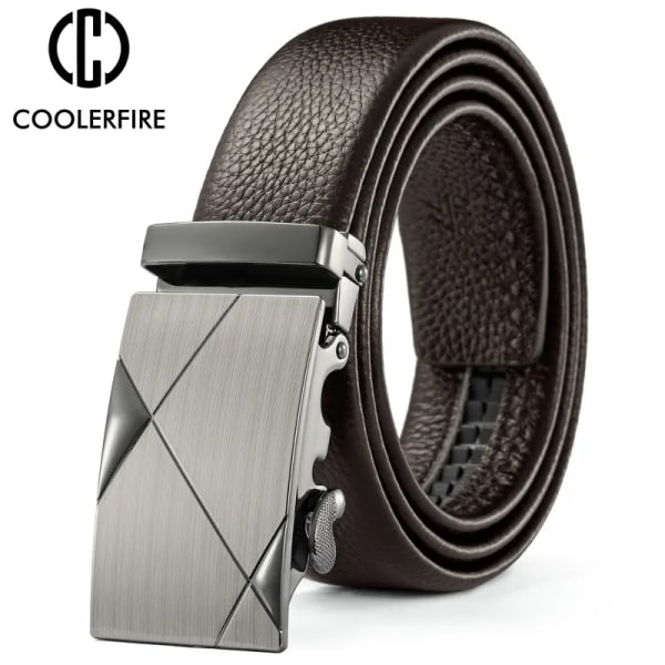Herrbälte Metall Lyxigt märke Automatiskt läderspänne Högkvalitativt bälten för män Business Work Casual Strap ZDP001A Sliver Leopard B 90cm