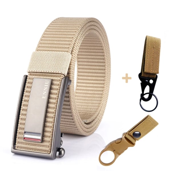 Nytt mode herrbälte Toppkvalitet Bekväma nylon för män Metall Automatiskt spänne Ung Canvas Taktisk designerbälte Khaki Belt B Match 120cm Adjustable