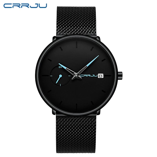 CRRJU Herrklockor Lyx Watch Unik design i rostfritt stål Auto Date Mesh Armband Män Mode Casual Quartz Klockor 2258-blue