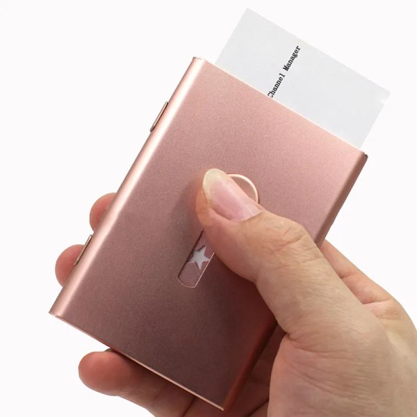 Metall Visitkortshållare Hand Push Card Case Bankkort Medlemspaket Ultra Tunt Visitkort Förpackning Box Organizer B-golden