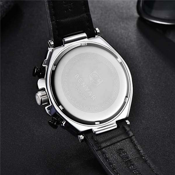 BENYAR 2023 Nya quartz herrklockor Multifunktions watch herr topp lyxmärke watch Relogio Masculino Silver gold