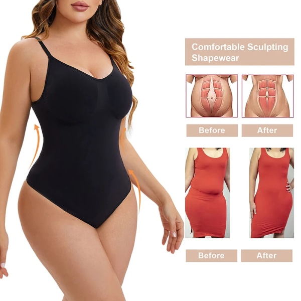 Body med låg rygg Kvinnor Magkontroll Shapewear Rygglösa underkläder Seamless Faja Body Sculpting Shaper Slimming Bälte Linne Black L