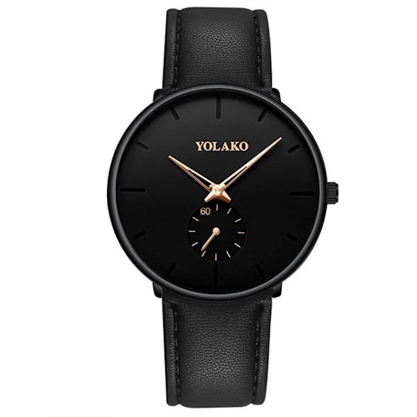 Nya Herr Ultra ThinMinimalist Quartz Casual Läderklockor Watch Man Enkel Rostfritt stål Mesh Band Klocka Reloj Hombre Leather  Black Rose
