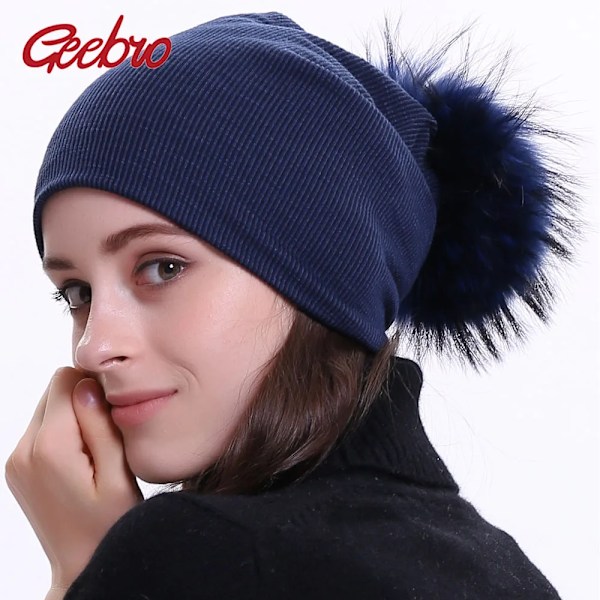 Geebro Damernas Vintermössa Stickad Ribbad Mössa Med Pompom Hatt Enfärgad Slapp Mössa Skullies Chapeu Feminino Dq423M Wine Red A