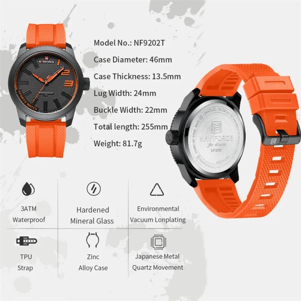 2022 NAVIFORCE Vattentät Sport Militär Watch för män Herrklockor Lyxmärke Silikonarmband Relogio Masculino BRR-BOX