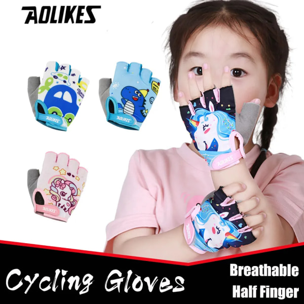 1 par Barn Cykelhandskar Barn Half Finger Cykelhandskar Utomhussport Barn Pojke Flickor Andningshandskar Ridutrustning Starlight Unicorn M