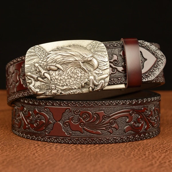 3,5 CM Eagle Alloy Automatiskt Spänne Cowskin Läder Bälte Kvalitet Herr Wasitbad Rem Äkta Läder Present Bussiness Bälte För Jeans Golden buckle Black 105CM