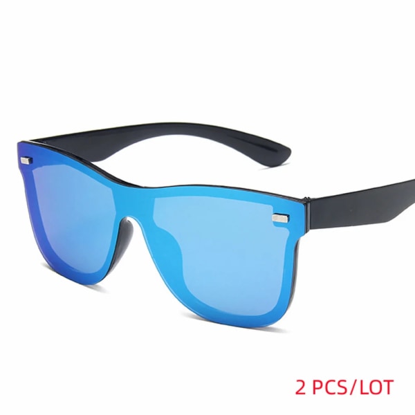 New Fashion Solglasögon Ett stycke Trend Personlighet Glasögon Brand Design Skydd Reflexerande Ramlösa Solglasögon UV400 4-Black-Blue As Picture