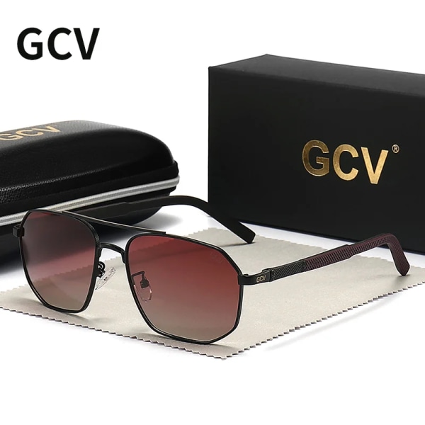 GCV 2021 Brand Classic Pilot Square Polarized Solglasögon Metallbåge Herr Körning Man Solglasögon Glasögon UV-blockerande Lyx BALCK RED Polarized