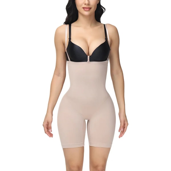 Sömlös elastisk kroppsformning Höftlyftande formbyxor Damunderkläder Korsett med hög midja Shapewear Apricot M