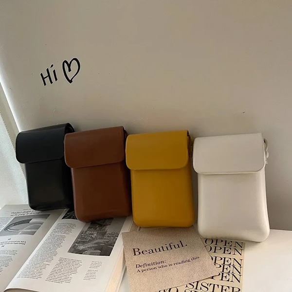 Flap Crossbody-väskor Dam Mini PU-läder axelväskor och handväskor för flickor Damtelefon Enkel solid designerväska White