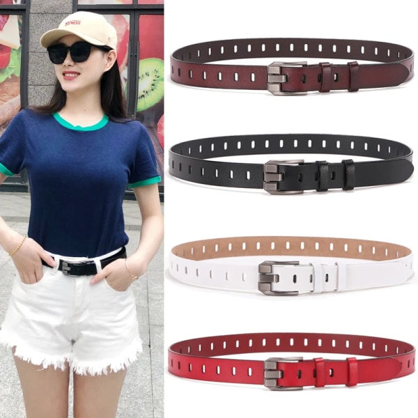 DINISITON Dambälte Äkta läderbälten Dam Lyxmärke Retro Band Mode Högkvalitativ Cowgirl Dambälte för jeans Black 100cm