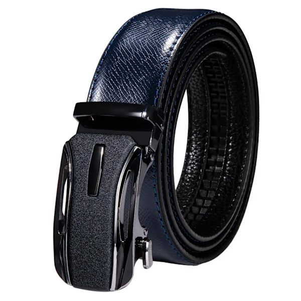 Högkvalitativt märke herrbälten blå koläder Automatiska spännen Spärr midjeband Bälte för män Klänning Jeans Kostym Byxor Present 2042DME 110cm