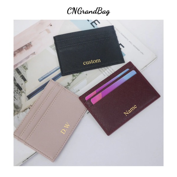 Anpassade bokstäver Män PU Läder Kreditkortshållare Anpassa initialer Slim Card Plånbok Monogram Namnskort Case Kvinnor Gör-det-själv present saffiano rose