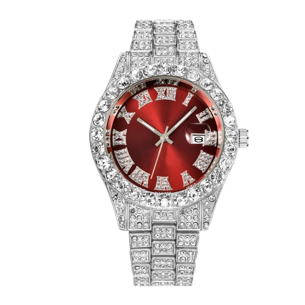Lyx Herr Watch Guld Rostfritt stål Diamantremskalender Roman Digital Watch Herr Armbandsur Herr Hip Hop Armbandsur V1278-9