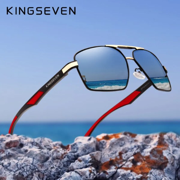 KINGSEVEN Aluminium Solglasögon för män Polariserad lins Brand Design Tempel Solglasögon Beläggning Spegel Glasögon Oculos de sol 7719 Mirror Silver Original