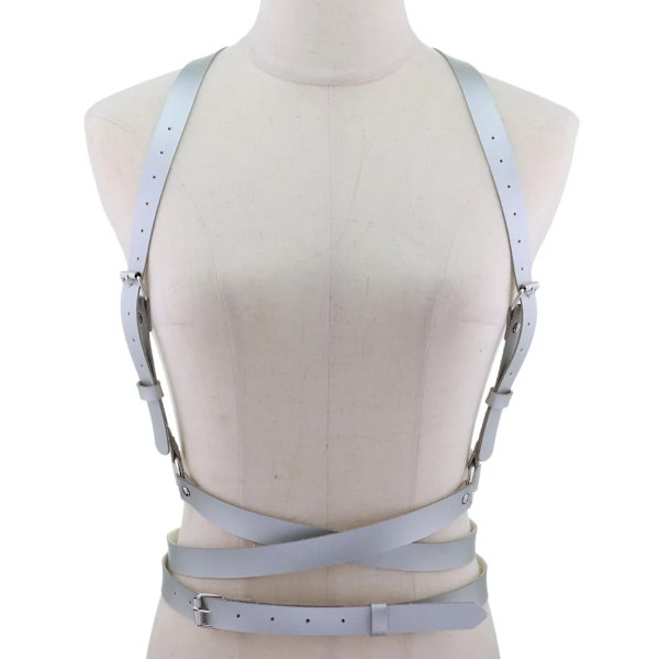 Europeisk och amerikansk PU Korsett Midjebälte Bröstrem Personlighet Trend Kroppssele Rem Sexig Sling Punk Gothic Bälte Silver One size