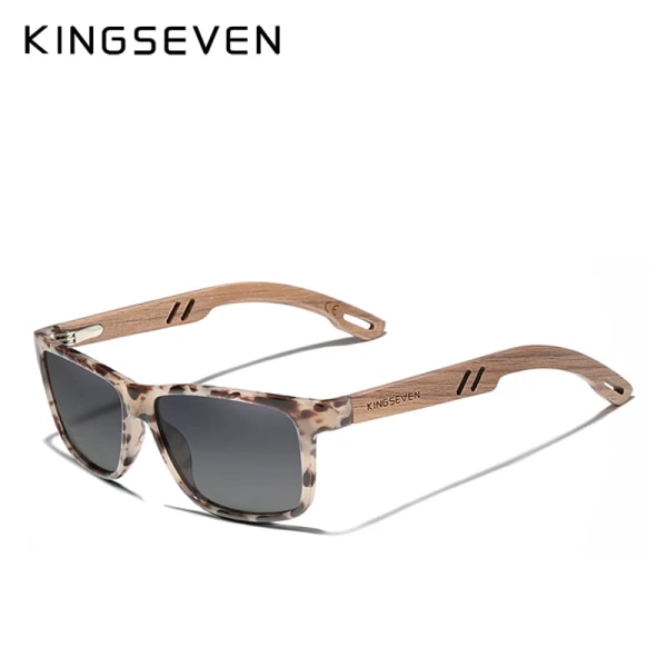 KINGSEVEN Brand TR90+Natural Walnut Trä Solglasögon Herr Dam Polarized UV400 Lins Retro Glasögon Förstärkta gångjärnsglasögon Leopard Walnut Wood Original