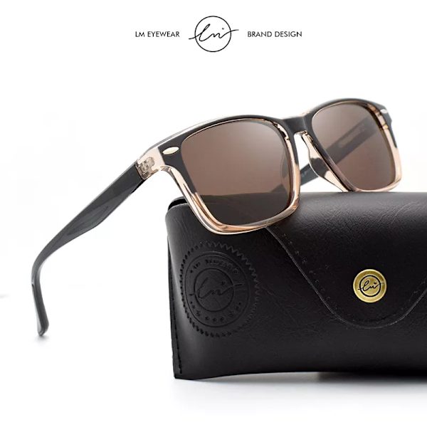 LM New Fashion Solglasögon Herr Kvinnor Retro Polarized Ultra Light TR90 Driving Solglasögon Antireglare Nyanser Man oculos UV400 Leopard-Gradient Tea LM