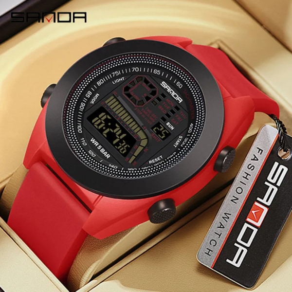 SANDA 9025 Ny elektronisk watch med enkel kärna Multifunktionell silikontejp Utomhussport för män Digital vattentät armbandsur BLUE  2