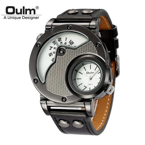 Oulm Dual Time Sports Armbandsur Military Army Herr Casual PU-läderrem Antik Designer Quartz Watch Manklocka Type 2