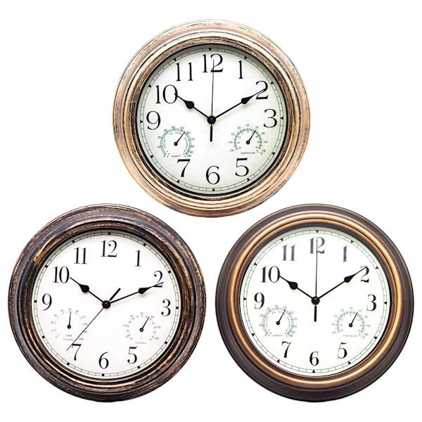 Tyst Väggklocka Batteridriven, 12 Tum Svepande Urverk Med Termometer Och Hygrometerdisplay Antique Brass