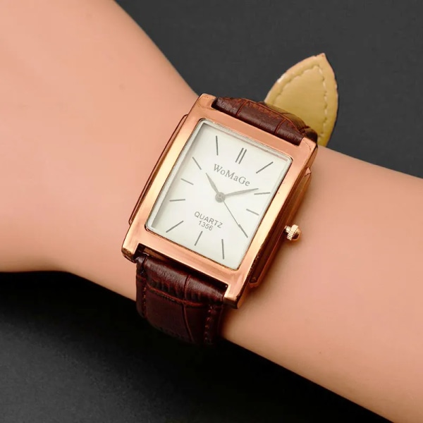 2022 Ny fyrkantig watch roséguld silverfodral case Mode lyxmärke Läderband Quartz Clock Montre Homme Vintage Type 3