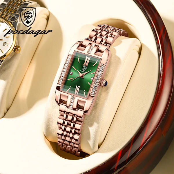 POEDAGAR Högkvalitativ watch Toppmärke Lyxigt Mode Affärsrektangel Vattentät Kvarts Damklockor i rostfritt stål Gold WineRed Leather