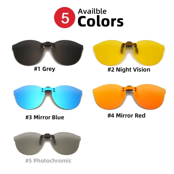 VIVIBEE fyrkantsspegel för män Flip-up Clip on Polarized Night Vision Körglasögon UV400 Dam Solglasögon Fiske Närsynt 4 Mirror Red Without Plastic Case
