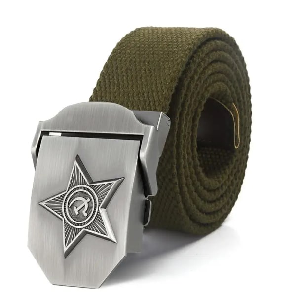 SupSindy Män&Kvinnor Canvasbälten 3D Five Rays Star Army Militär Taktiskt bälte CCCP Patriotiska soldater Man Strap Jeans Midjeband Army Green 130cm