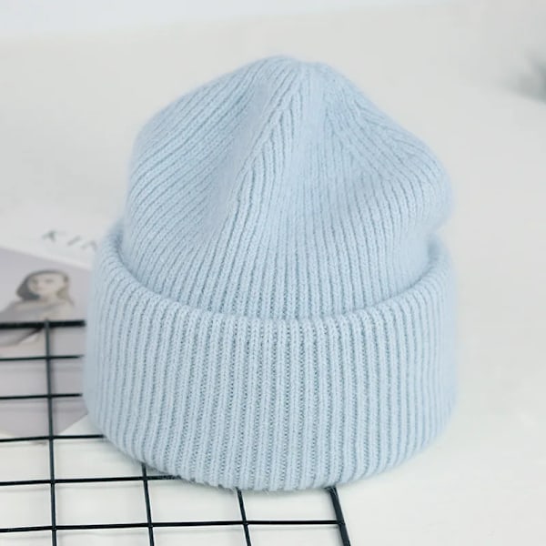 Visrover 9 Färger Unisex Solid Färgade Mössor Vinterhatt För Kvinna Stickad Bonnet Acryl Kvinna Höst Varma Skullies 1-blue