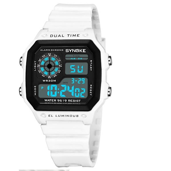 Digital Watch Herr SYNOKE Sportklockor För Herr Nylon Vattentät Väckarklocka Multifunktionsarmbandsur Relogio Masculino White