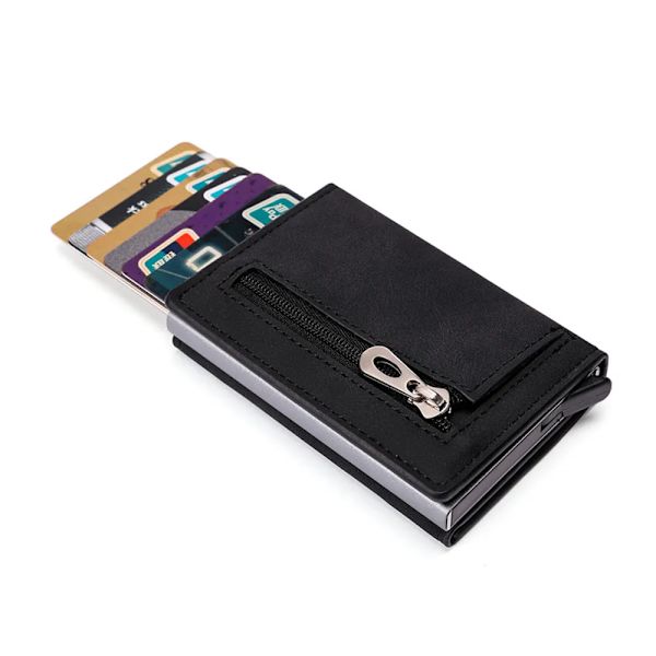 ZOVYVOL Herrplånbok RFID-korthållare Plånbok 2023 Stöldskyddande aluminiumlåda Korthållare PU Läder Pop Up Case Magnet Myntväska X-52-Apricot