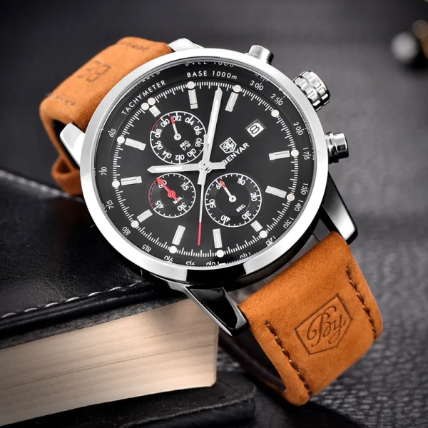 BENYAR Klockor Herr Lyxmärke Watch Mode Kronografklocka Reloj Hombre Watch Man Timme Relogio Masculino 2023 Silver gray and box