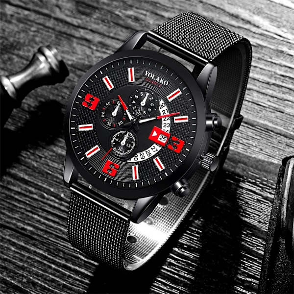 Mode Herrklockor Watch rostfritt stål Mesh Bälte Kvartsklocka Herr Business Casual Läderarmband Watch relogio masculino As Shown 3