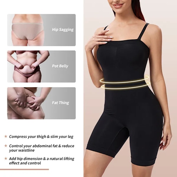 Kvinnor Body Shapewear Helkroppsformare Magkontroll Bantning Slida Butt Lifter Push Up Lår Smalare Magformare Korsett Black M