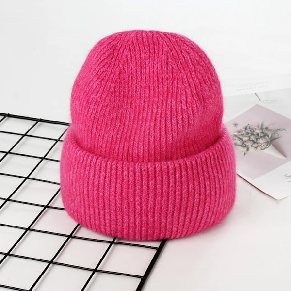 Visrover 9 Färger Unisex Solid Färgade Mössor Vinterhatt För Kvinna Stickad Bonnet Acryl Kvinna Höst Varma Skullies 1-fushia