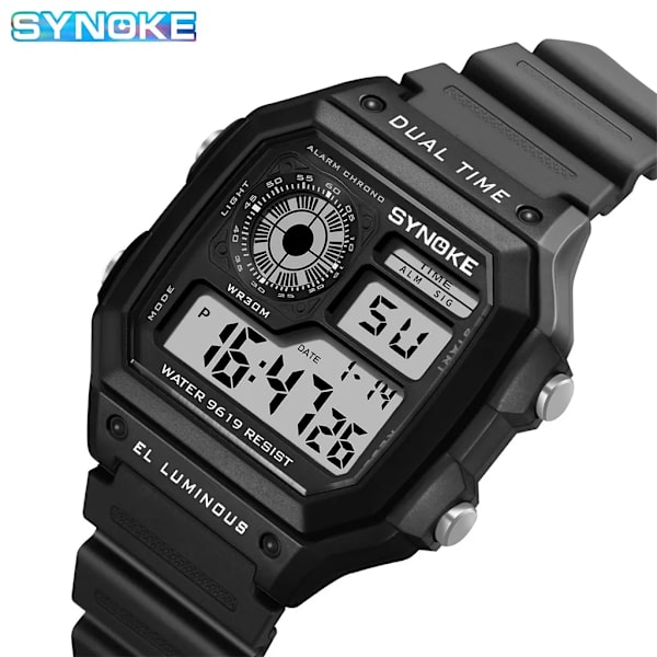 SYNOKE Digitala militärklockor män Sport Lysande kronograf Vattentäta elektroniska armbandsur för män Relogio Masculino Black
