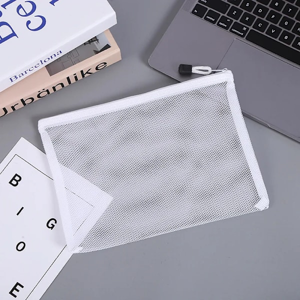 Transparent Synlig Nylon Mesh Makeup Kosmetisk Förvaringsväska Skolkontor Fil Dragkedja Student Penna Test Papper Organizer white A5 (25x18cm)