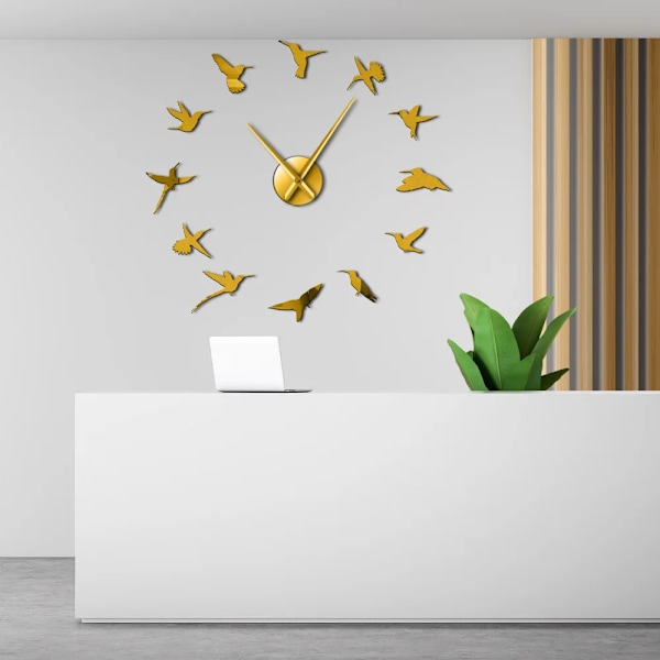 Kolibri Stor Design Väggklocka Tyst Svep Natur Djur Flyg Diy Väggur Rum Heminredning Akryl Klocka Fågelälskare Gåva Black Wall Clock