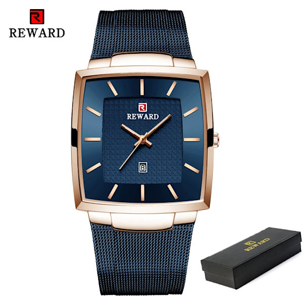 REWARD Mode Blå Herrklockor 2023 Ny Topp Watch Herr Business Vattentät Quartz Armbandsur i rostfritt stål Blue(.401)